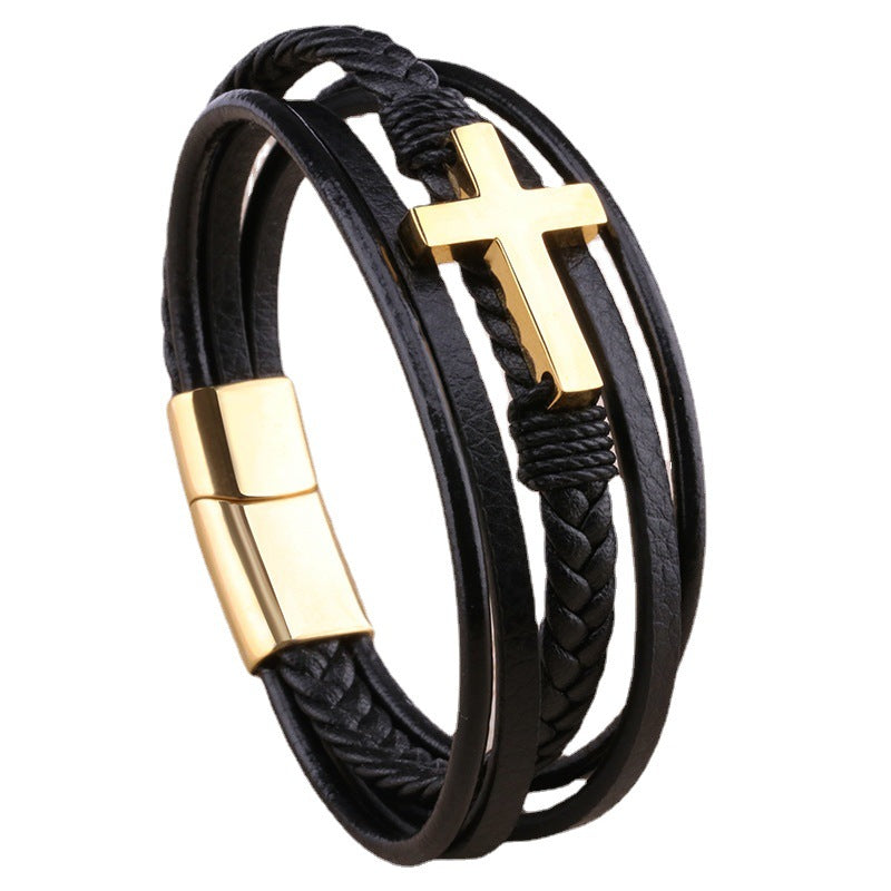 Men's Leather Bracelet Retro Multilayer Braided Titanium Steel Love Bracelet