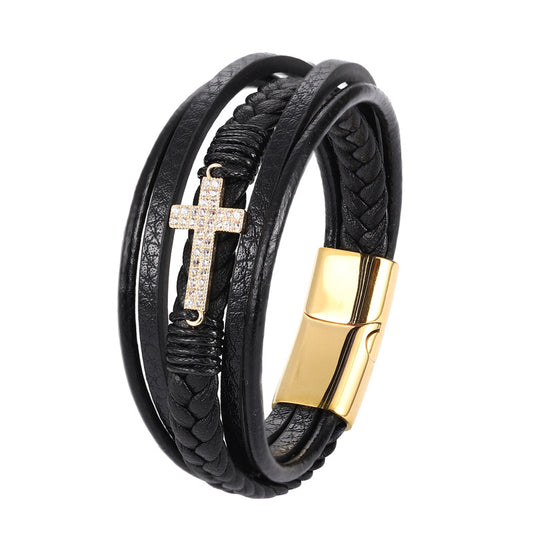 Men's Leather Bracelet Retro Multilayer Braided Titanium Steel Love Bracelet