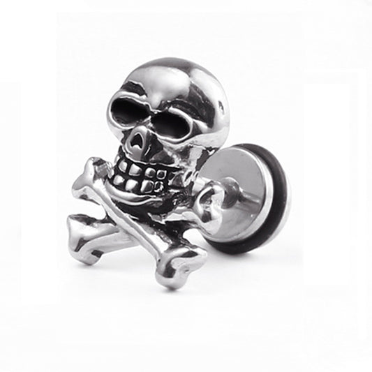 Cross-Border E-Commerce Youpin Titanium Steel Skull Punk Hip Hop Rock Tide Dumbbell Earrings Earrings Men and Women Personality Jewelry