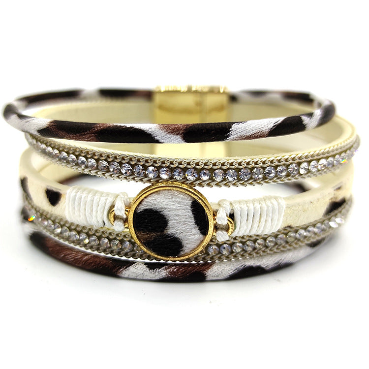 Animal Pattern Magnetic Buckle Leather Women's Bracelet Leopard Print Bracelet