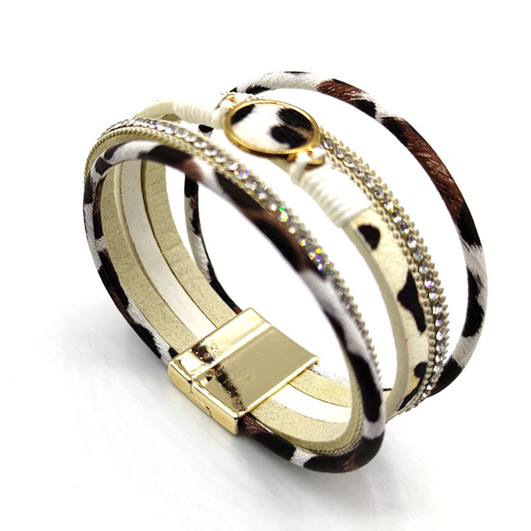 Animal Pattern Magnetic Buckle Leather Women's Bracelet Leopard Print Bracelet