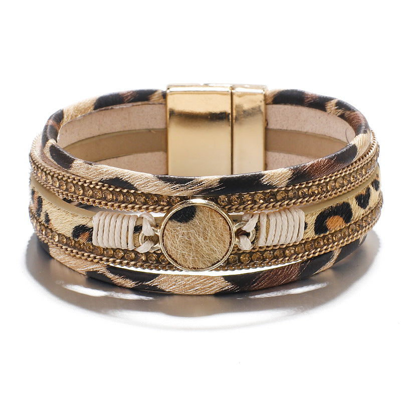 Animal Pattern Magnetic Buckle Leather Women's Bracelet Leopard Print Bracelet