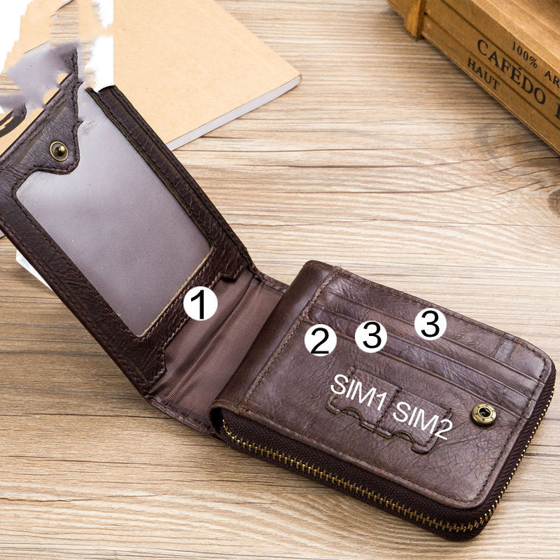 Captain Niu Leather Short Horizontal Head Leather Wallet Leisure Change Driving Certificate Multi Function Card Slot Wallet