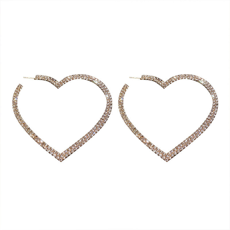 European And American Exaggerated Full Diamond Love Earrings, Net Celebrity Trend, Light Luxury Earrings