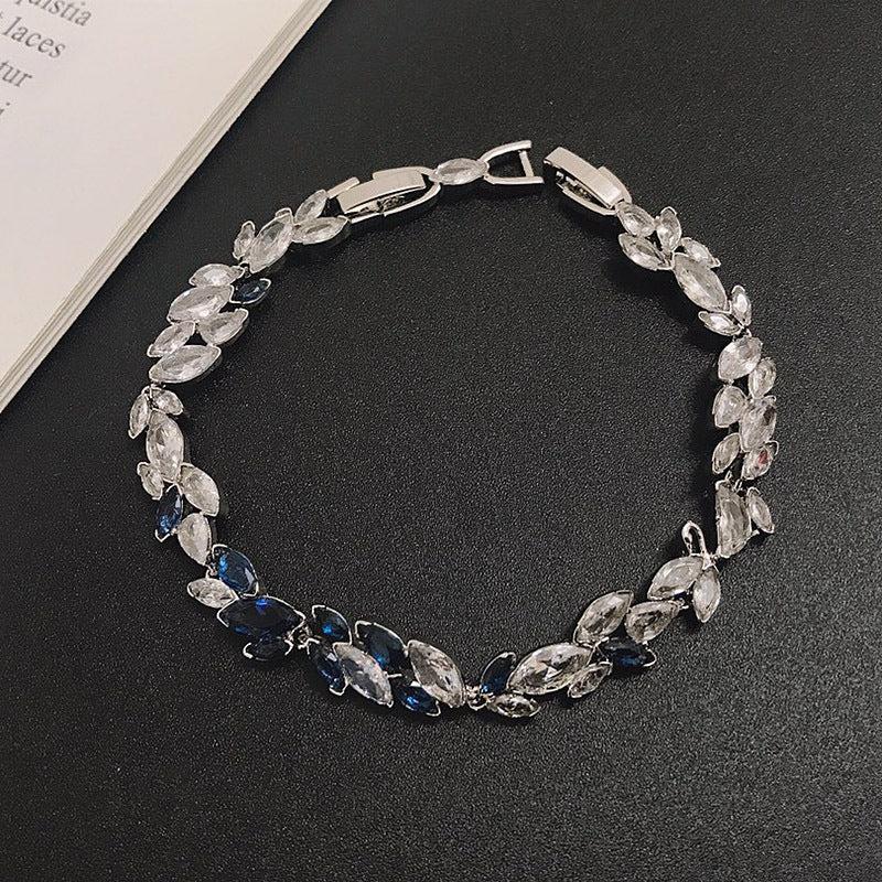 Blue Fresh Leaf Horse Eye Crystal Leaf Petal Bracelet Bracelet