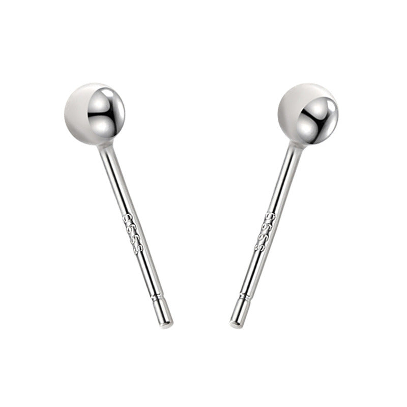 S999 Sterling Silver Earrings Men and Women Round Bead Earrings