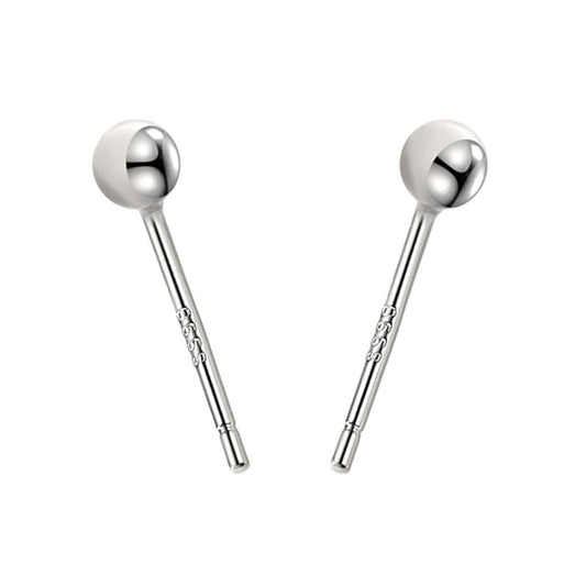 S999 Sterling Silver Earrings Men and Women Round Bead Earrings