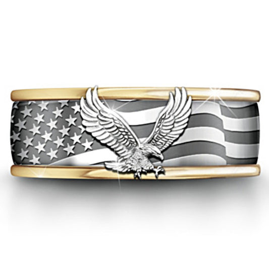 Electroplating Two-Tone Eagle Pattern Ring Popular Male Banquet Jewelry