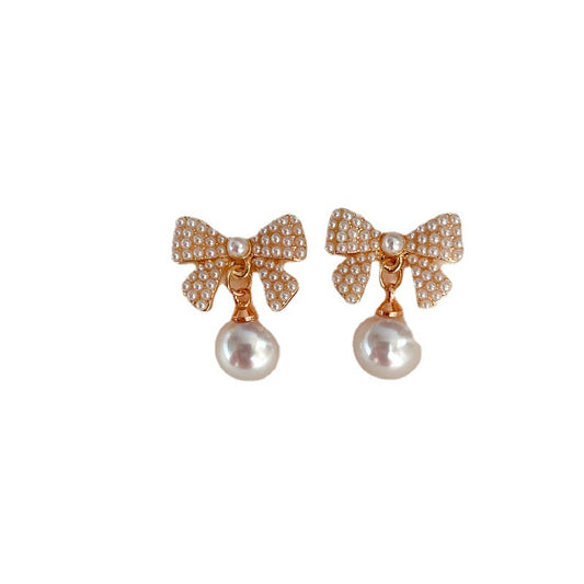 Bowknot Pearl 925 Silver Stud Earrings