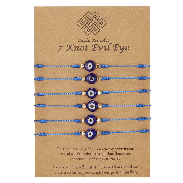 Hot 7-Knot Evil Eye Bracelet 6 Pack Blue Eye Paper Card Bracelet Braided Adjustable Bracelet