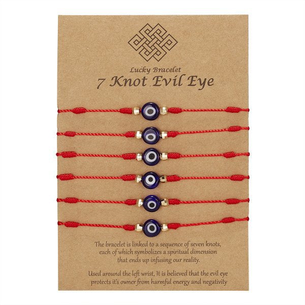 Hot 7-Knot Evil Eye Bracelet 6 Pack Blue Eye Paper Card Bracelet Braided Adjustable Bracelet