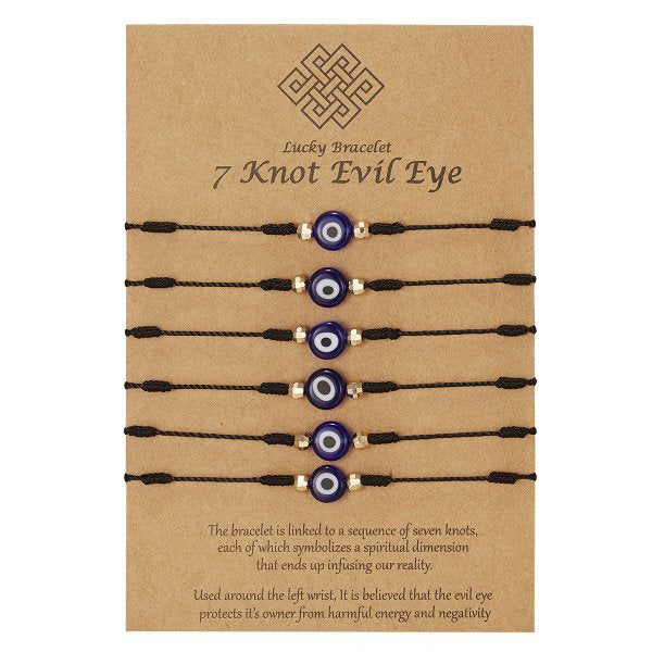 Hot 7-Knot Evil Eye Bracelet 6 Pack Blue Eye Paper Card Bracelet Braided Adjustable Bracelet