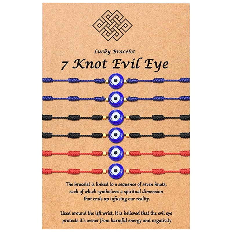 Hot 7-Knot Evil Eye Bracelet 6 Pack Blue Eye Paper Card Bracelet Braided Adjustable Bracelet