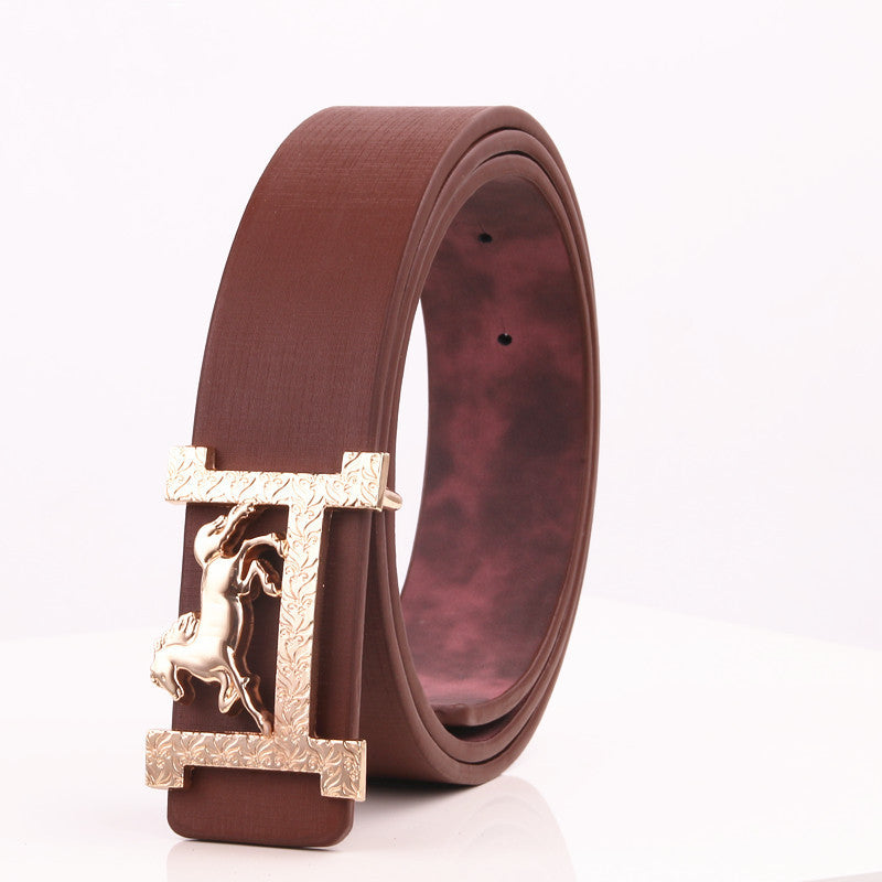 Horse Gold Buckle Real Leather Belt