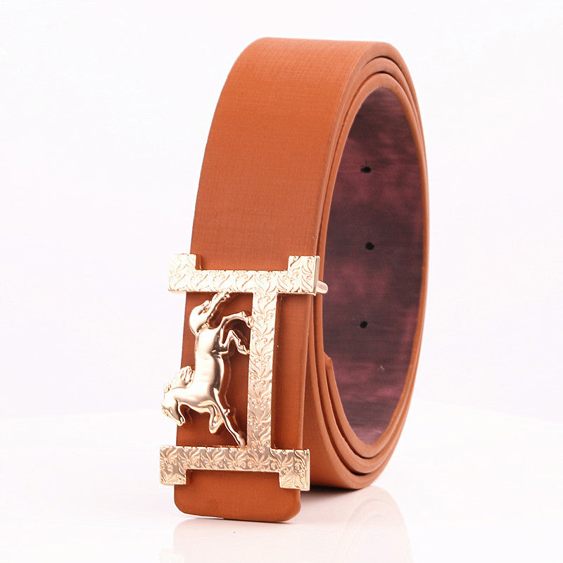 Horse Gold Buckle Real Leather Belt