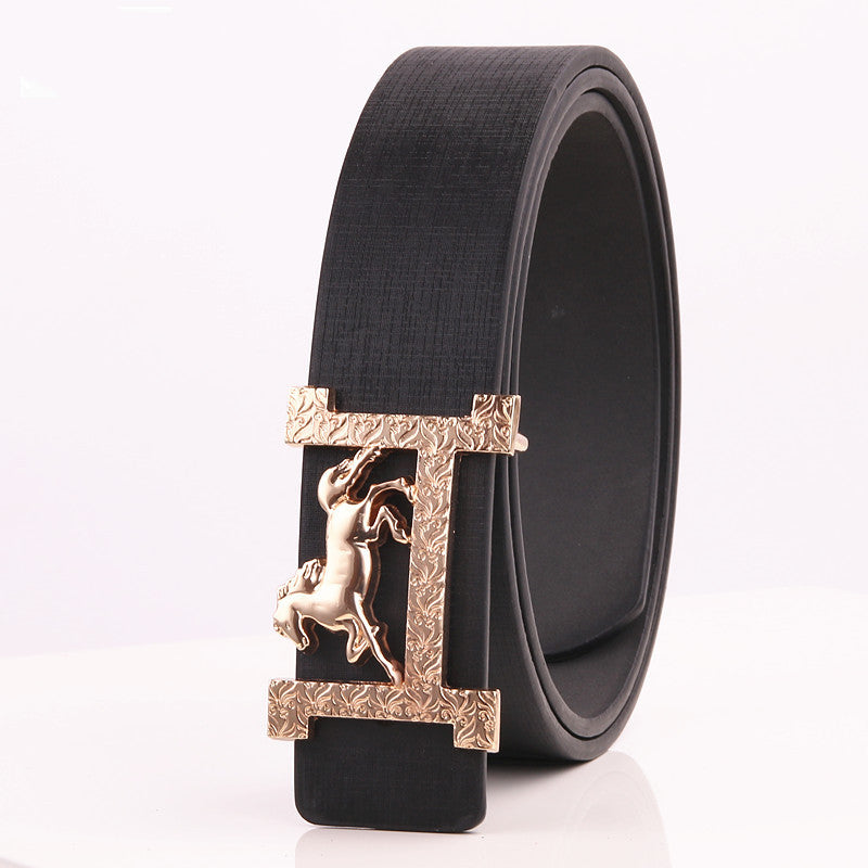 Horse Gold Buckle Real Leather Belt