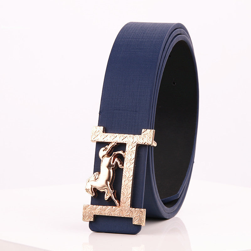 Horse Gold Buckle Real Leather Belt