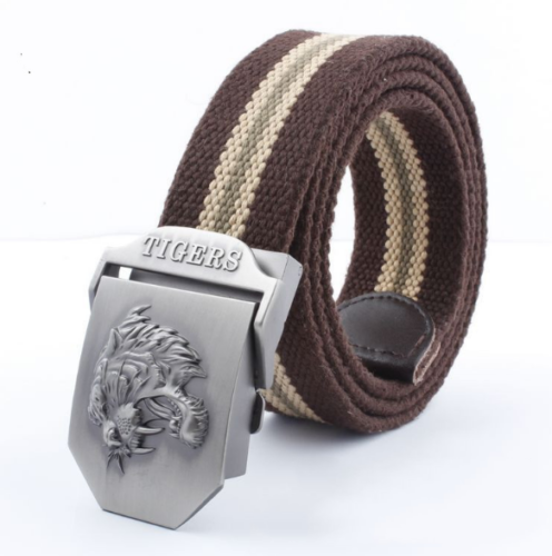 Men's Outdoor Sports Belt Canvas Adjustable Casual Buckle Belt Tiger