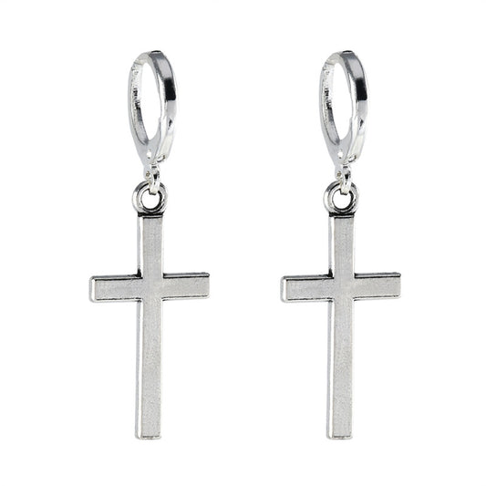 Silver Cross Earrings With Ear Pin Or Ear Buckle