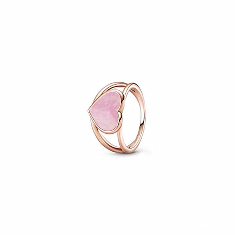 Sterling Silver Ring Rose Gold Solitaire Ring Epoxy Love Heart Ring