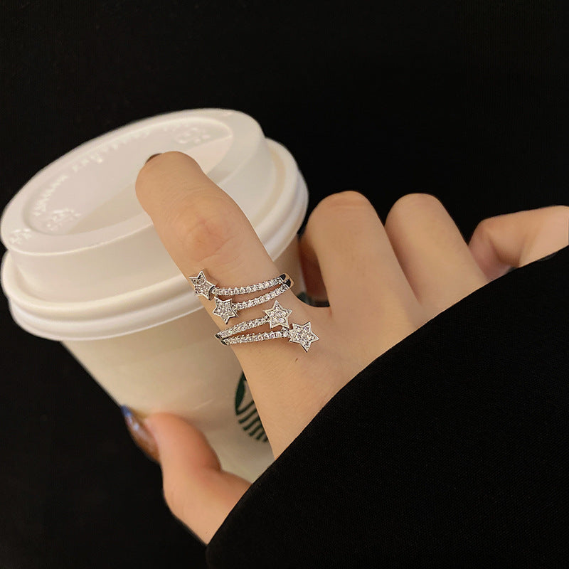 Multi  Layer Micro-Inlaid Five-Pointed Star Zircon Ring