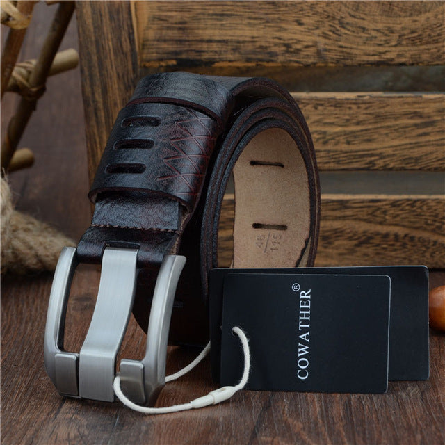 Casual Fashion All-Match Two-Layer Cowhide Male Pin Buckle Belt