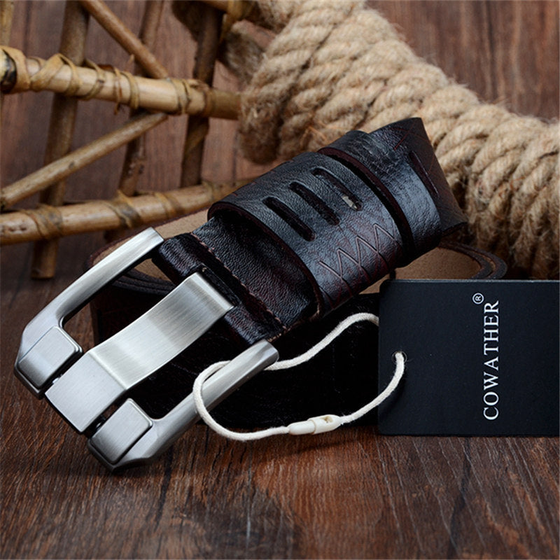 Casual Fashion All-Match Two-Layer Cowhide Male Pin Buckle Belt