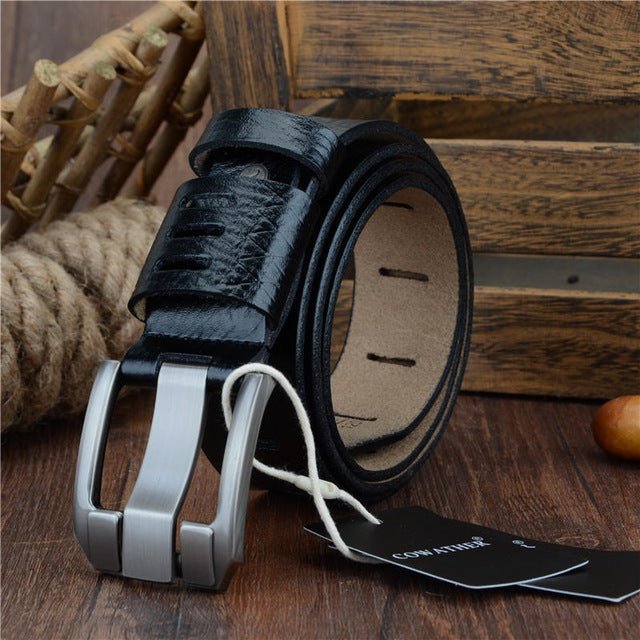 Casual Fashion All-Match Two-Layer Cowhide Male Pin Buckle Belt