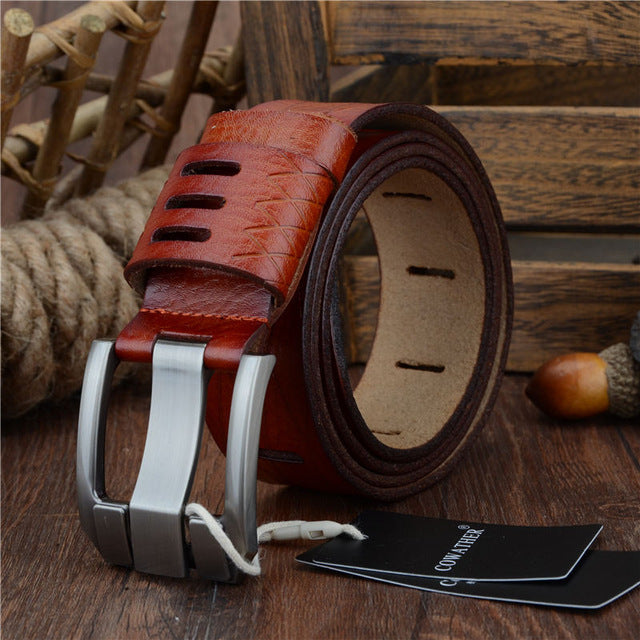 Casual Fashion All-Match Two-Layer Cowhide Male Pin Buckle Belt