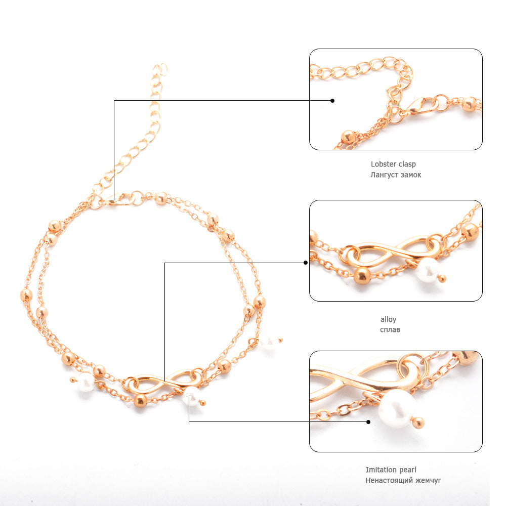 Women's Alloy Anklet With 8-Shaped Double-Layer Pearls