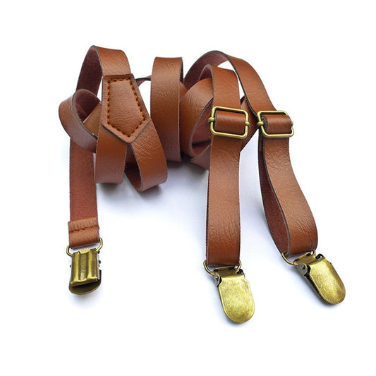 Men's and Women's Universal Strap Clip Female British Simple Faux Leather Strap Thin Suspender Strap Hipster