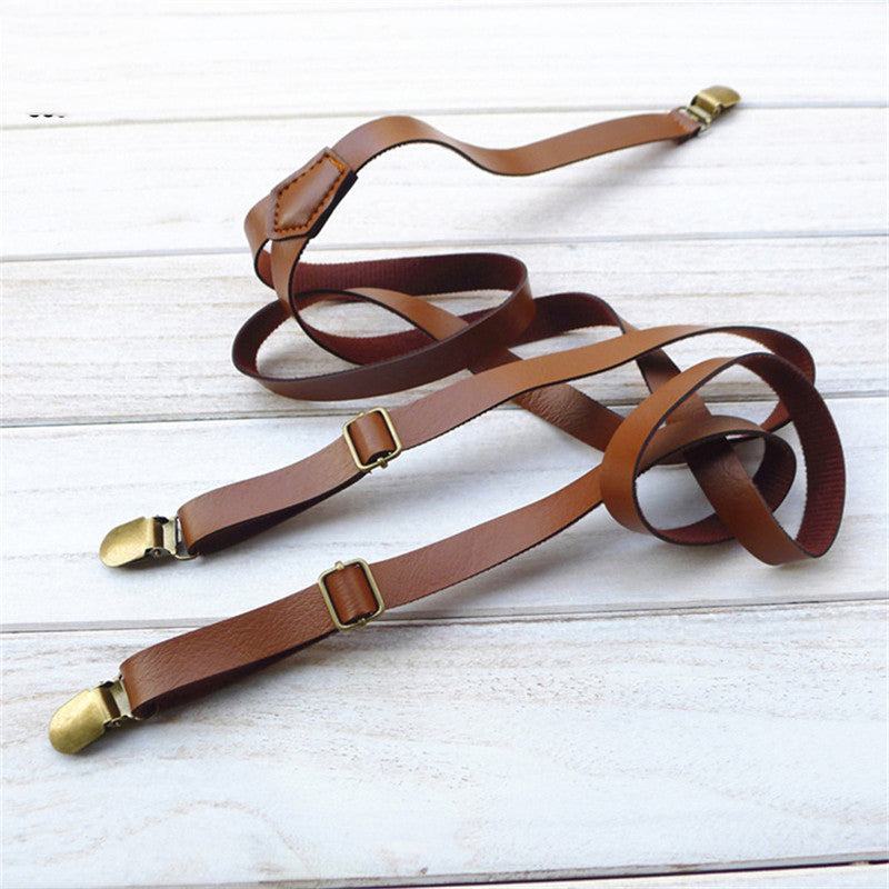 Men's and Women's Universal Strap Clip Female British Simple Faux Leather Strap Thin Suspender Strap Hipster