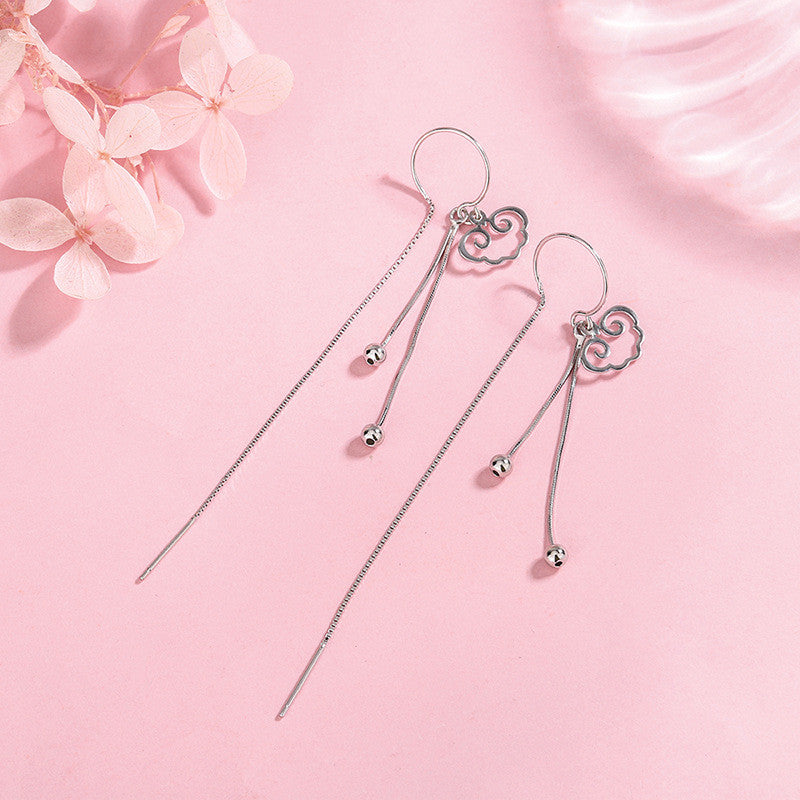 S925 Silver Earrings Women Long Tassel Style Thin Face Earrings