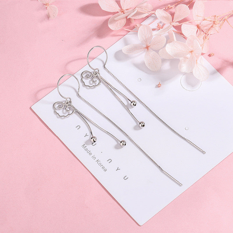 S925 Silver Earrings Women Long Tassel Style Thin Face Earrings