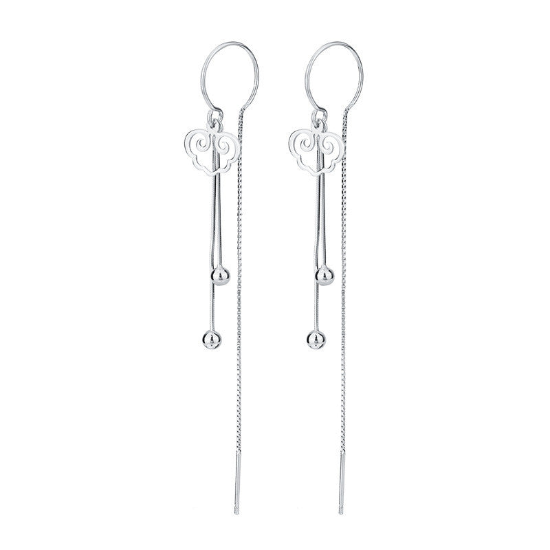 S925 Silver Earrings Women Long Tassel Style Thin Face Earrings