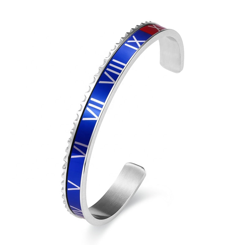 Hot Roman Numeral Cuff Bracelet Stainless Steel Four-Color Bracelet