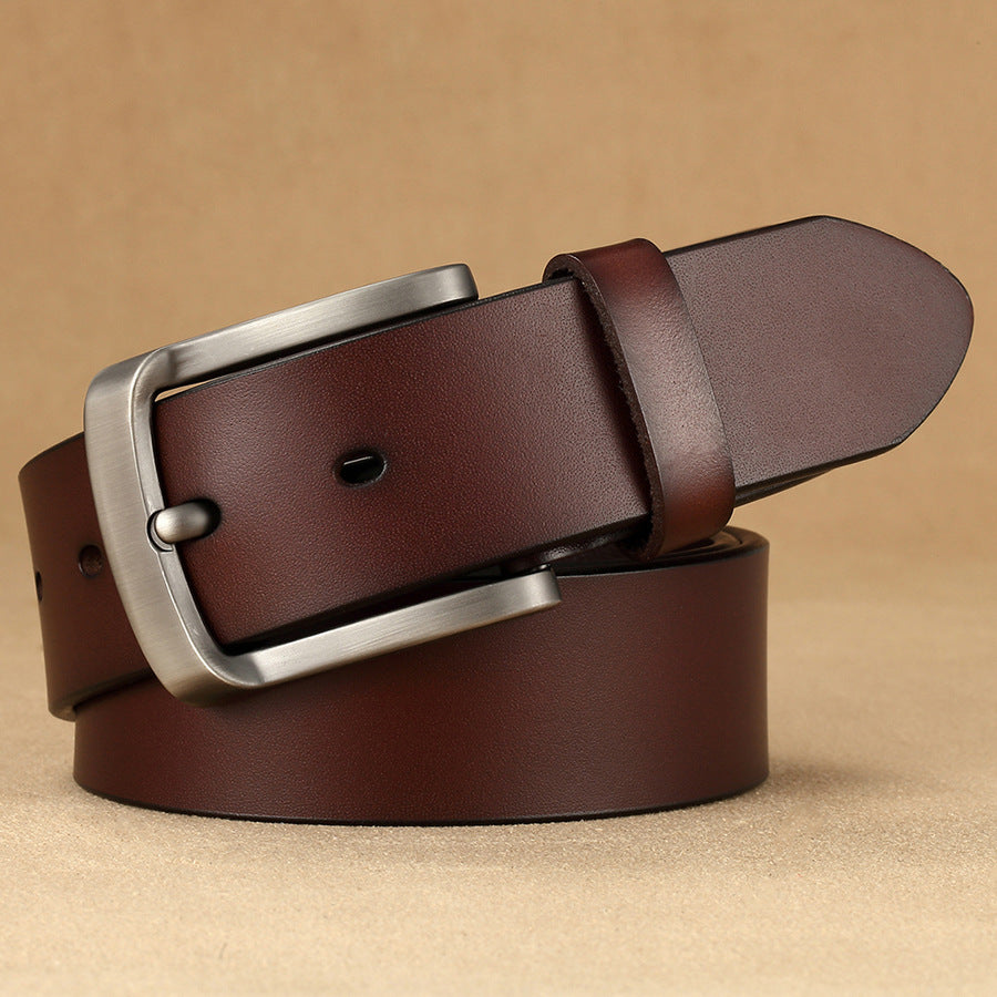 Pure Leather Pin Buckle Belt For Middle Aged