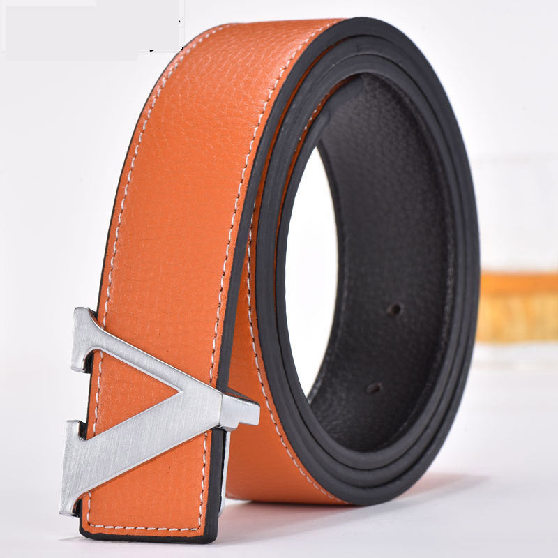 Men's Belt Leather Smooth Buckle Belt Fashion Letters