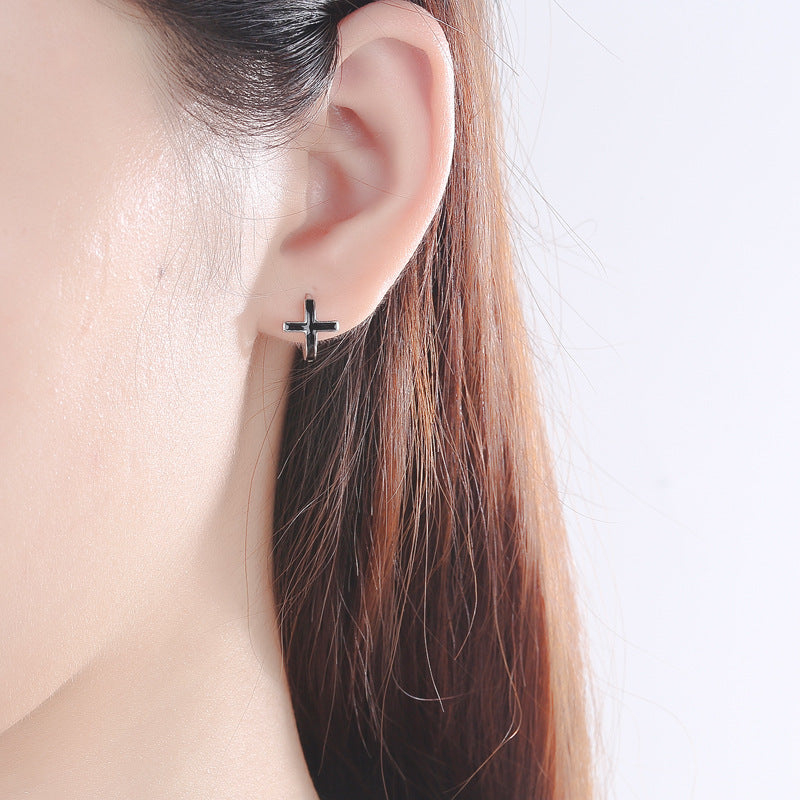 S925 Sterling Silver Cross Earrings Female Men Earrings