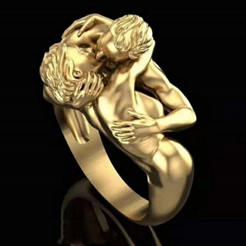 Golden Men and Women Love Art Ring Ring Hot