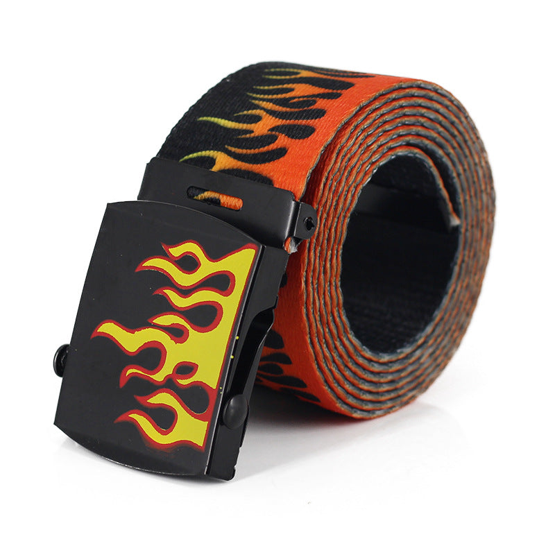 Flame Print Canvas Belt