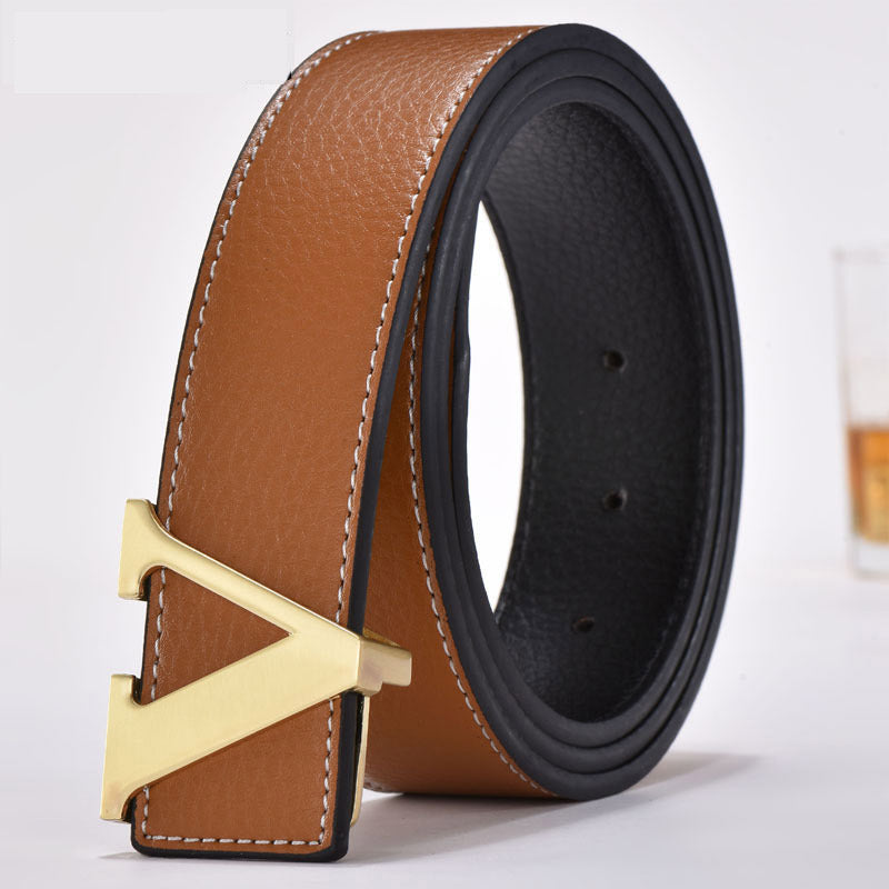 Men's Belt Leather Smooth Buckle Belt Fashion Letters