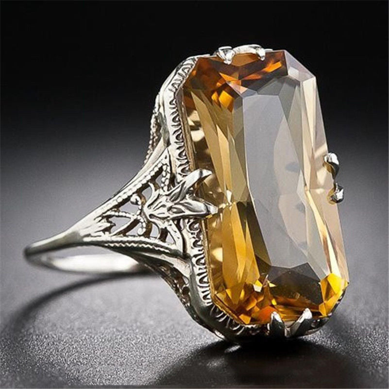 Citrine Hollow Carved Ring Europe And America