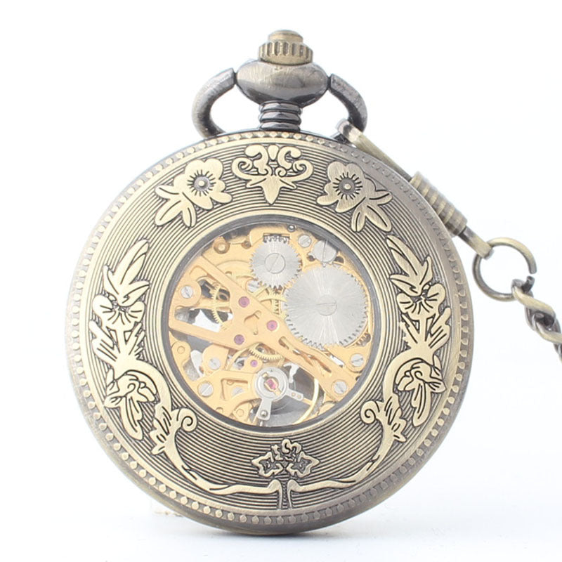 Fashion Hollowed-Out Carved Phoenix Pattern Automatic Mechanical Large Pocket Watch