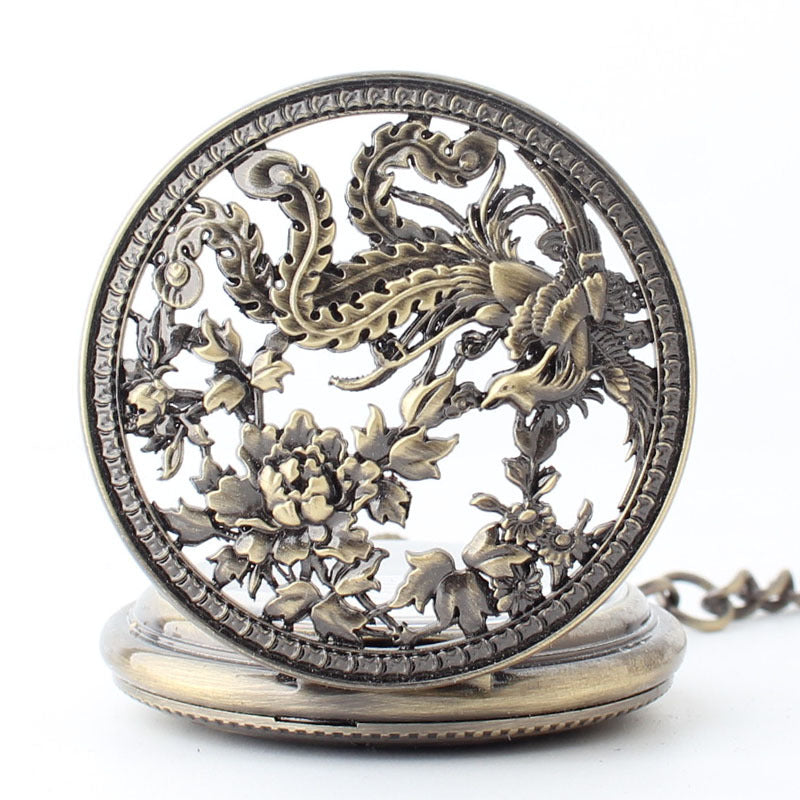 Fashion Hollowed-Out Carved Phoenix Pattern Automatic Mechanical Large Pocket Watch