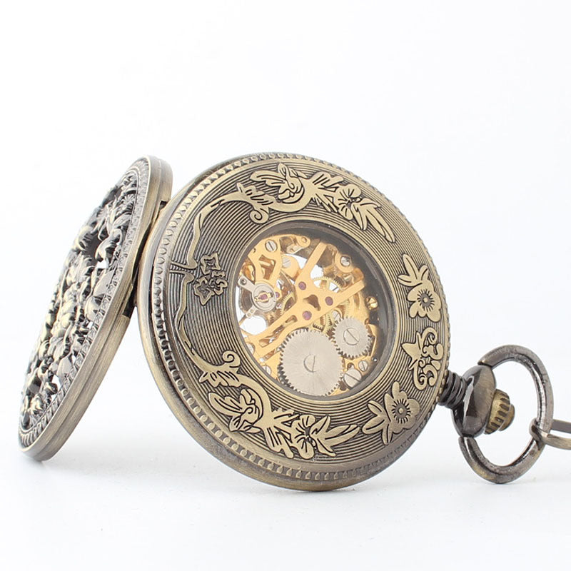 Fashion Hollowed-Out Carved Phoenix Pattern Automatic Mechanical Large Pocket Watch