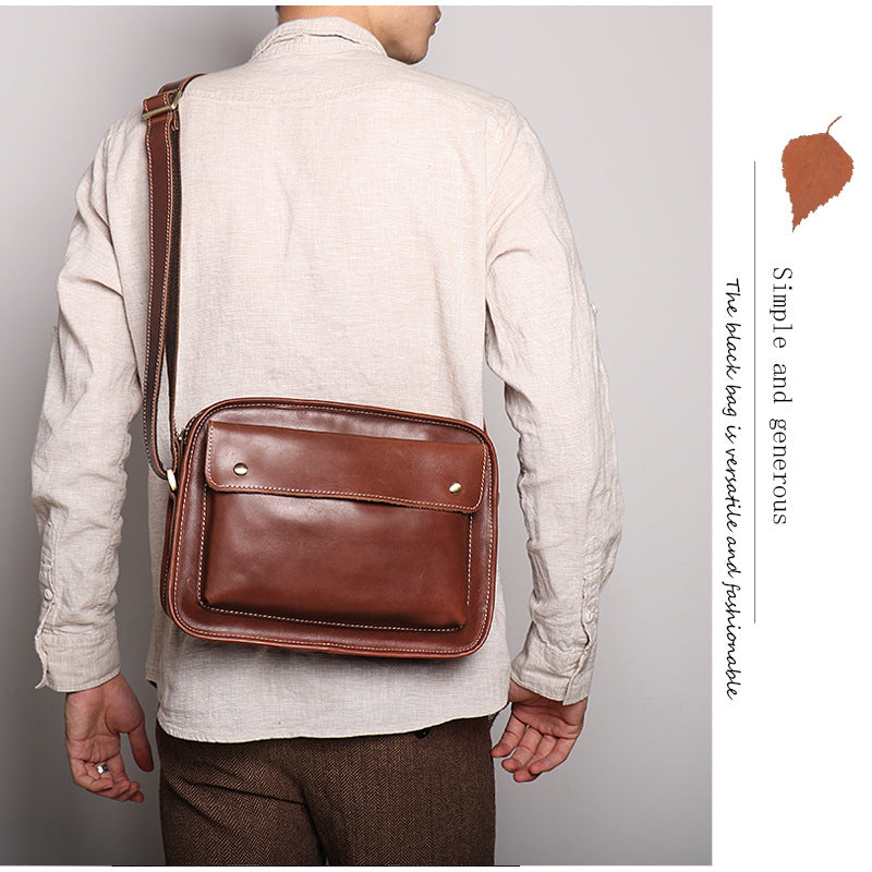 Men's Real-Leather Bag Cowhide Casual Simple Shoulder