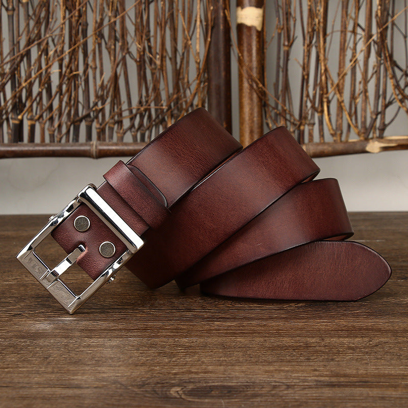 Men's Retro Leather All-Match First Layer Cowhide Stainless Steel Buckle Belt