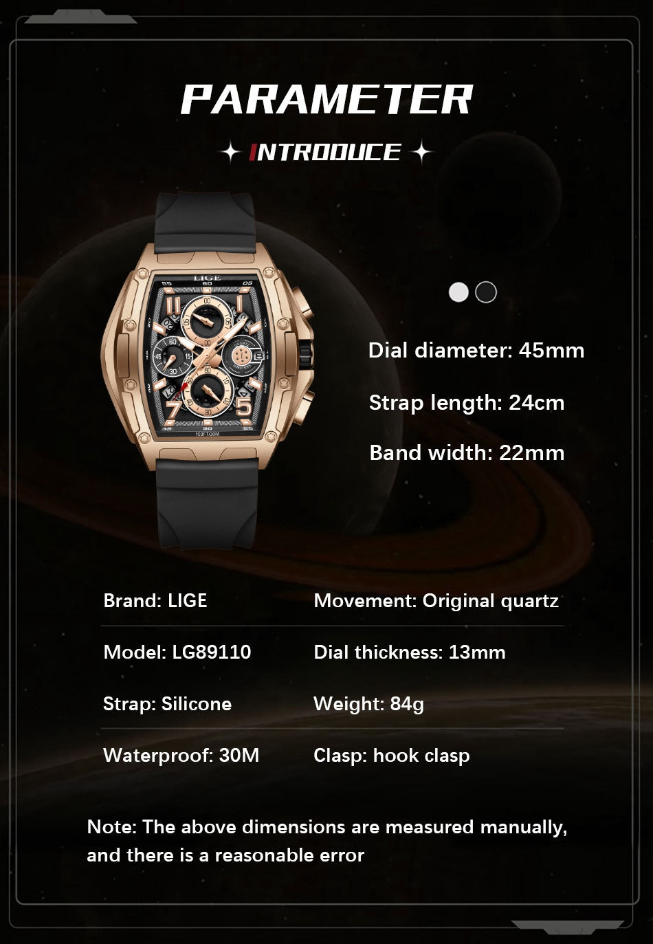 Men's Multi-Functional Waterproof Calendar Sports Wine Barrel Curved Mirror Hollow Watch