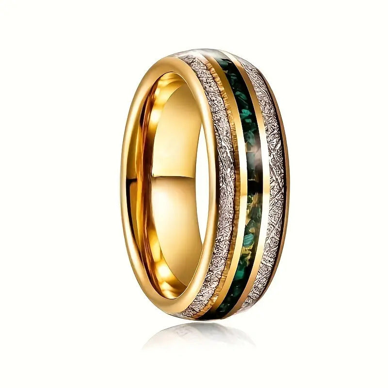 8MM Gold Three Groove Stainless Steel Ring